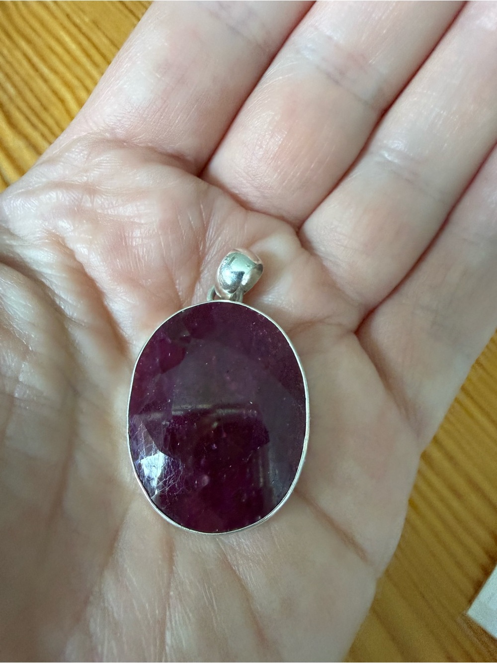 NWT Bali  Natural Ruby Pendant Sterling Pink Fuchsia Purple Silver Oval, EUC